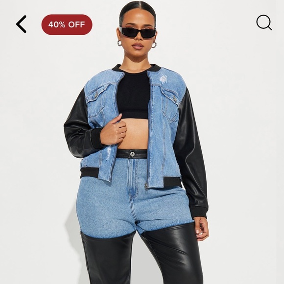 BNWT Denim and faux leather bomber jacket. - Picture 2 of 5